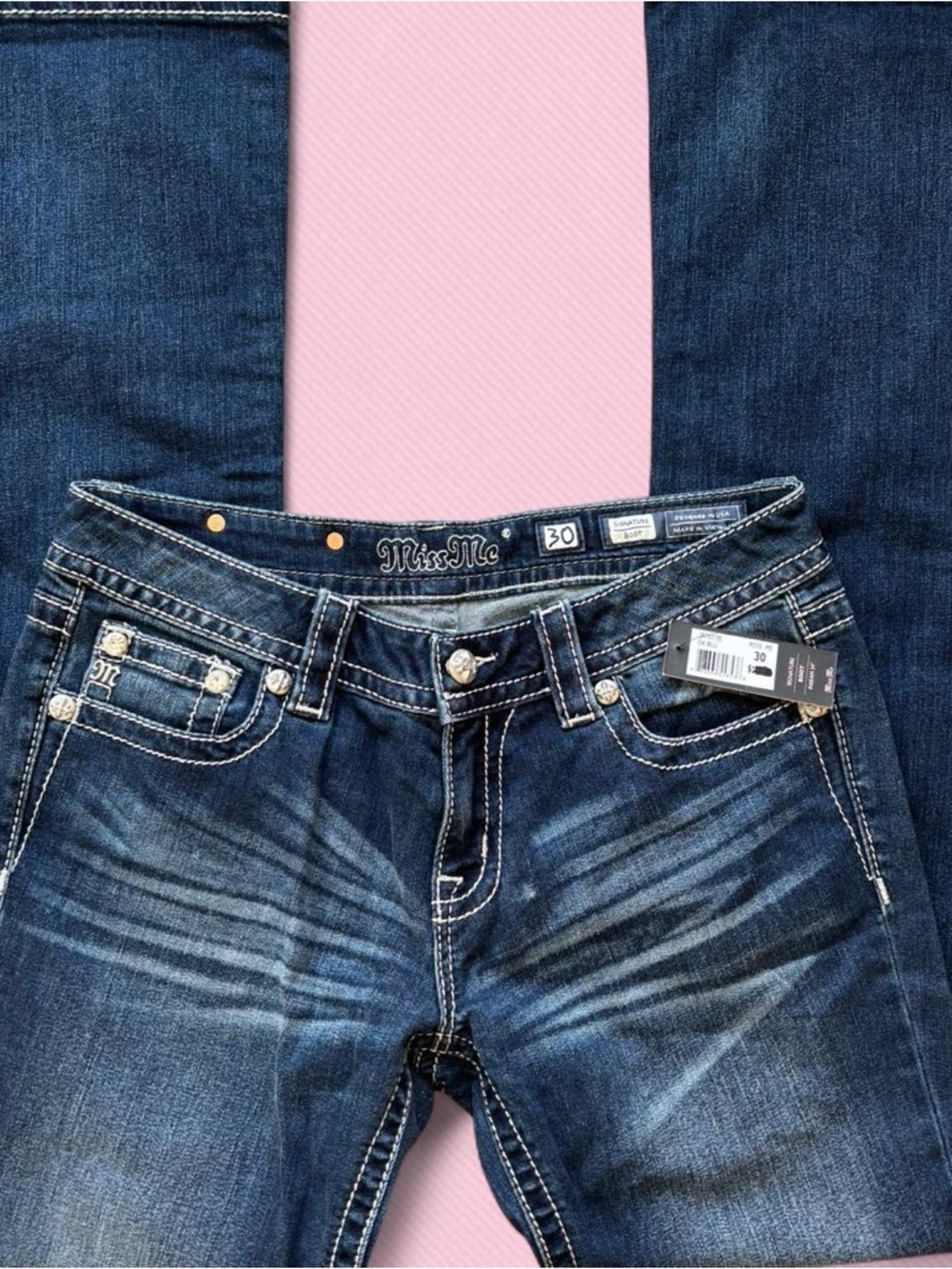 Miss Me Dark Blue Bootcut Jeans with Embroidered Chevron Pockets - Picture 6 of 6